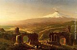 Mount Canvas Paintings - Mount Etna from Taormina